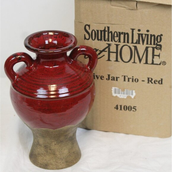 NEW Southern Living Olive trio Jar Red Vessel #41005 Brown Base Decorative - Picture 1 of 9
